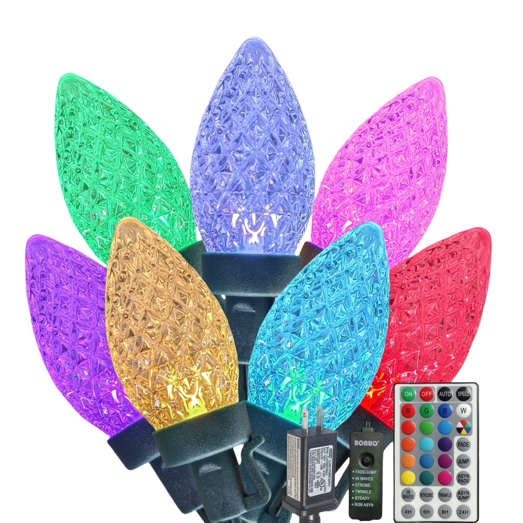 25 Lights 120V Color Changing C9 LED Christmas Lights, RGB