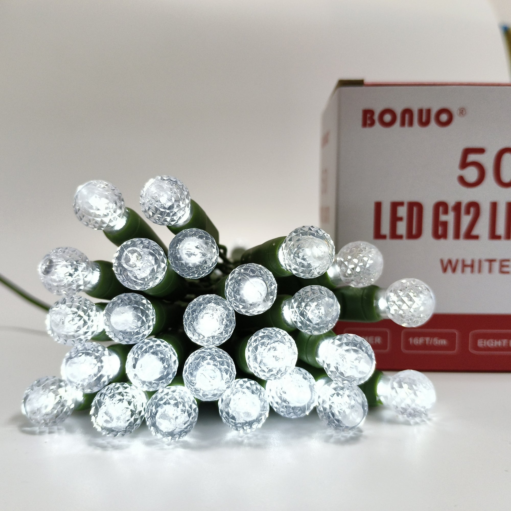 50 Lights Battery Operated G12 LED Christmas Lights, White