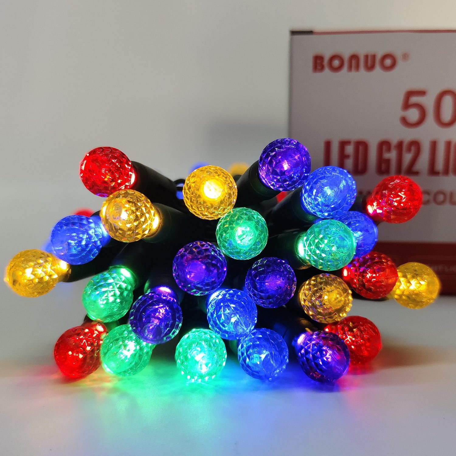 50 Lights Battery Operated G12 LED Christmas Lights, Multicolor