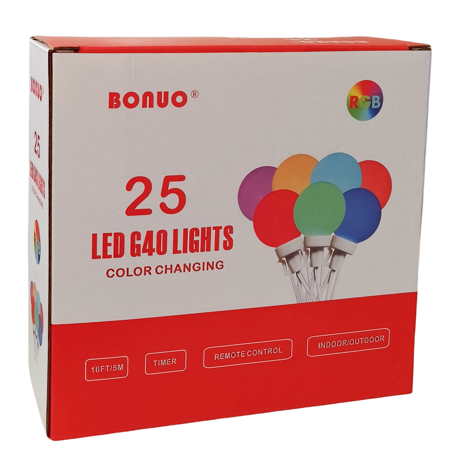 25 Lights USB Color Changing G40 LED Christmas Lights, RGB