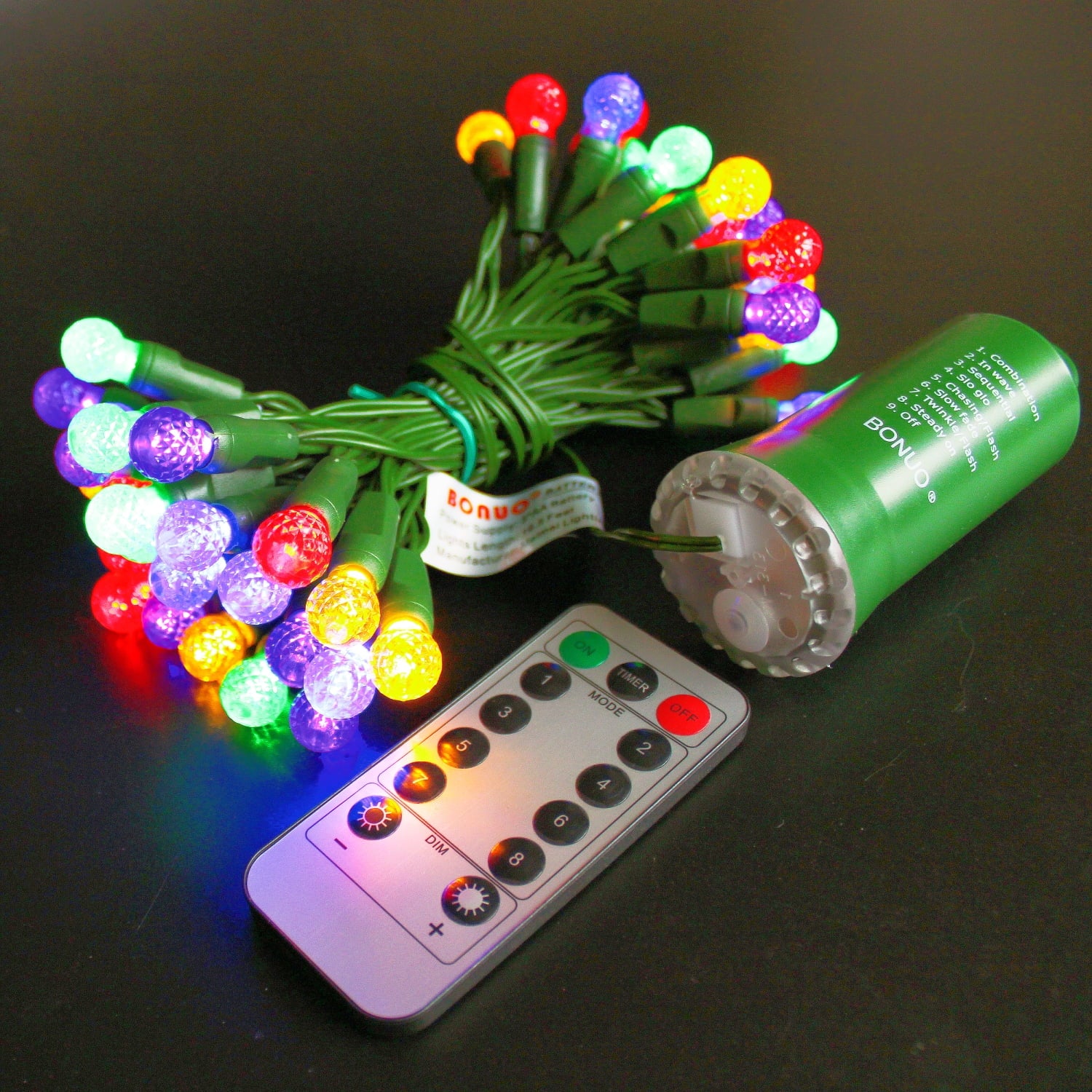 50 Lights Battery Operated G12 LED Christmas Lights, Multicolor