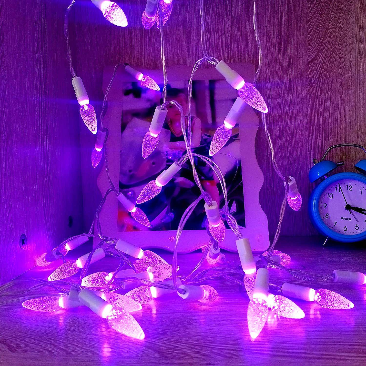 50 LED RGB C6 Christmas Lights 16FT Color Change String Lights with Remote Timer, White Wire